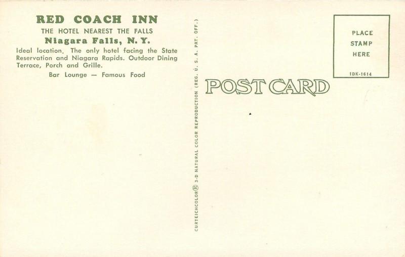 Niagara Falls New YorkRed Coach InnHotel Corner1961 Postcard
