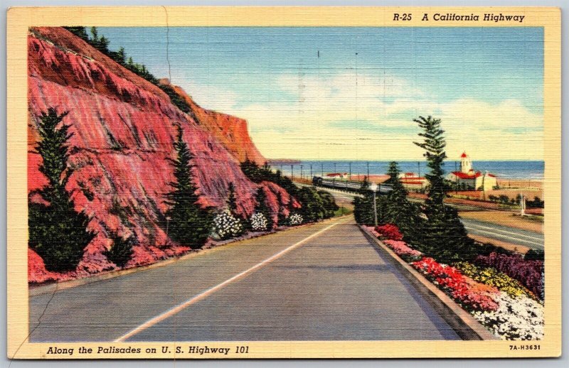 Vtg California CA Along The Palisades On US Highway 101 1930s View Postcard