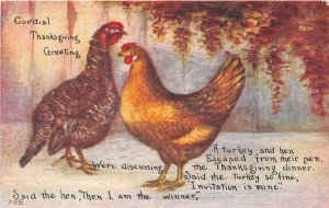 Lot222 greetings usa thanksgiving postcard discussion between chicken and turkey