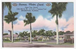 Dumas Motor Court US 41 Motel Bradenton Florida linen postcard
