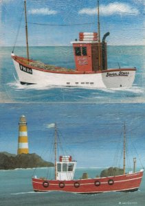 White Trawler Ship 2x Martin Wiscombe Painting Postcard s