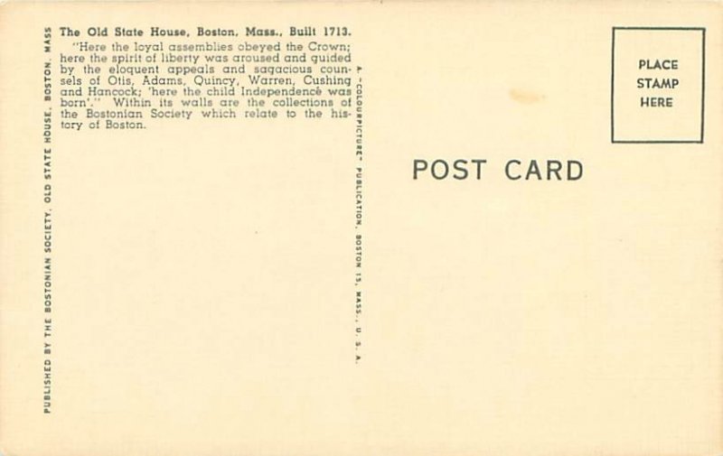 Boston Massachusetts  Marine Museum, Old State House B&W Linen Postcard Unused