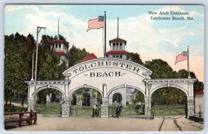 1910's TOLCHESTER BEACH MD NEW ARCH ENTRANCE AMERICAN FLAGS POSTCARD
