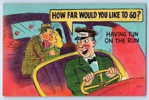 1950 Romance Couple Kissing How Far Would Like To Go Humor Schuyler NE Postcard