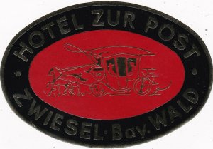 Germany Zwiesel Hotel Zur Post Vintage Luggage Label sk2869