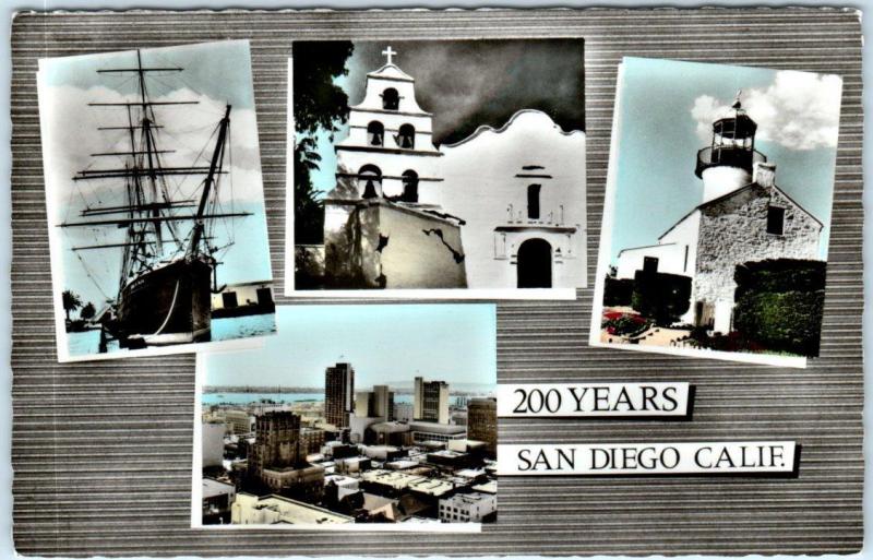 RPPC  SAN DIEGO California CA   Tinted MULTI VIEW  Light House Skyline Postcard