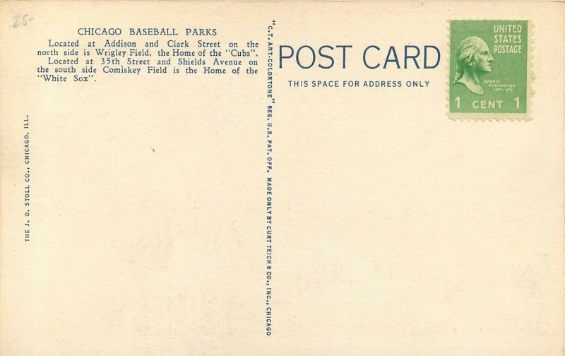 2-View Linen Postcard; Chicago Baseball Parks, Comiskey & Wrigley Field unposted