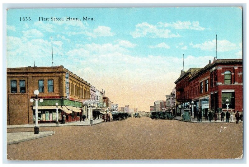 1928 First Street Exterior Building Road Havre Montana Vintage Antique Postcard