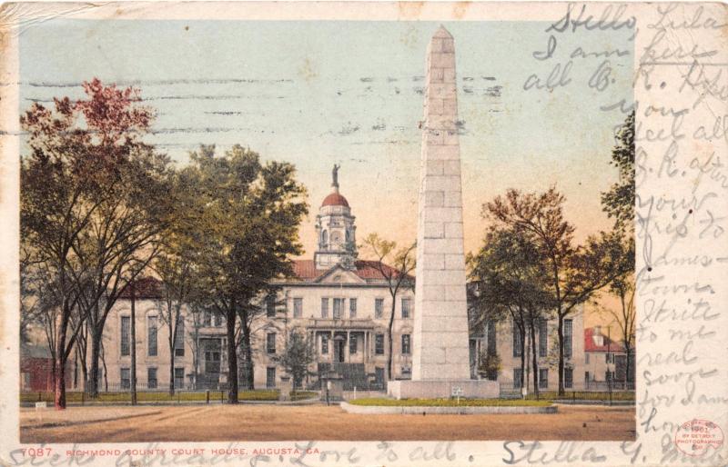 AUGUSTA GEORGIA RICHMOND COUNTY COURT HOUSE & SIGNERS MONUMENT POSTCARD 1907