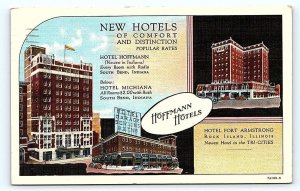 SOUTH BEND, IN Indiana ~ HOTELS HOFFMAN & MICHIANA 1943 Roadside Linen Postcard