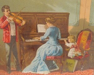 Victorian Trade Card Family Of Musicians Parlor Piano Violin Beautiful Image F25