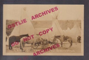 Montana RPPC c1910 CROW INDIAN CAMP Indians TEEPEE TEPEE Tepees HORSES MT