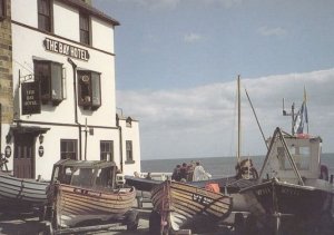 Fishing Boats Anchored at Robin Hoods Bay Hotel Postcard