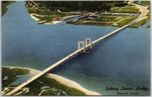 VINTAGE POSTCARD AERIAL VIEW OF THE SIDNEY LANIER BRIDGE AT BRUNSWICK GEORGIA