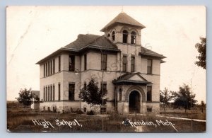 J91/ Sheridan Michigan RPPC Postcard c1910 High School Building 461