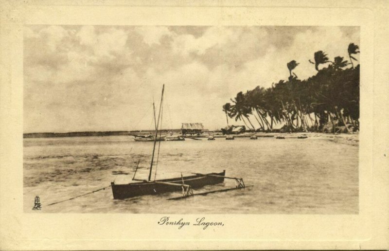 Cook Islands, Native Catamaran at Penrhyn Lagoon (1920s) Postcard