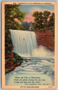 Vtg Minneapolis Minnesota MN Minnehaha Falls Waterfall Poem 1930s View Postcard