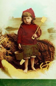 Girl Beach Sand Pail - Christmas Francis Ridley Havergal Poem Victorian Card &R