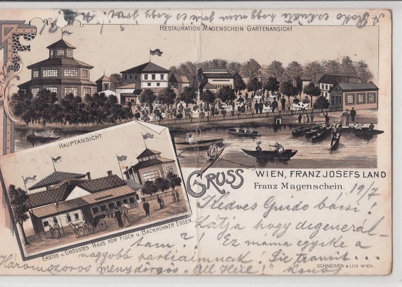 Litho 1900 Austria Wien Franz Josefs Land Fishery Restauration Franz Magenschein