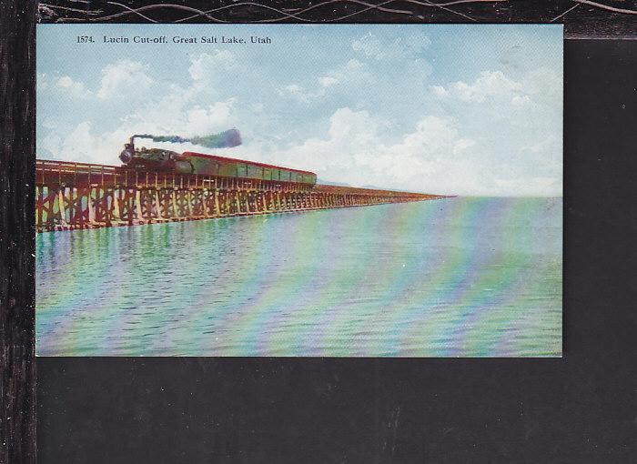 Train,Lucin Cutoff,Great Salt Lake,UT Postcard 