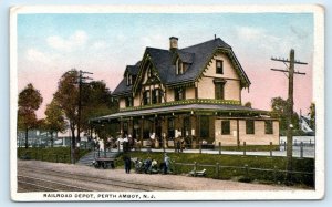 PERTH AMBOY, NJ New Jersey ~ RAILROAD DEPOT ~ c1910s Middlesex County Postcard