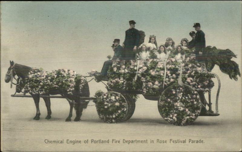 Portland OR Chemical Fire Engine Rose Festival Parade c1910 Postcard #5