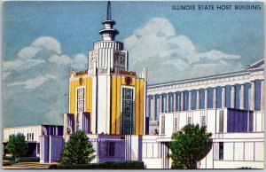 VINTAGE POSTCARD ILLINOIS STATE HOST BUILDING AT CHICAGO WORLD'S FAIR 1933