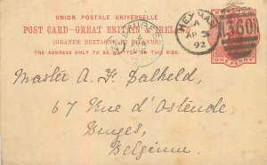 Postcard Great Britain & Ireland one penny 1892 via Brugge Belgium