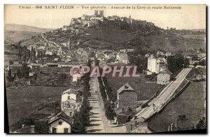 Postcard General view Old Saint Flour Avenue de la Gare and National Road