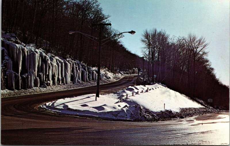 Ice Ledges Hairpin Turn Winter Wonderland Mohawk Trail Massachusetts MA Postcard 