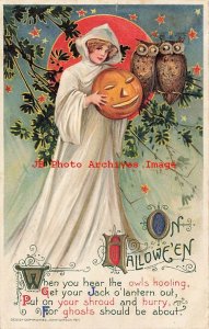 Halloween, Winsch 1911 No WIN01-4, Schmucker, Owls Watch Woman with JOL 