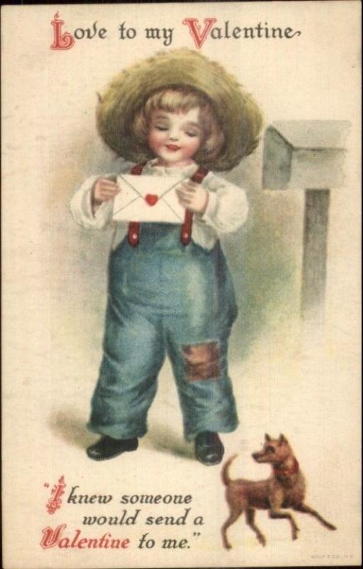 Little Farmer Boy Gets a Valentine Card c1915 Unsigned Clpsaddle Postcard jrf