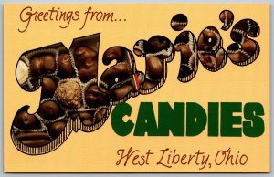 West Liberty Ohio 1990s Postcard Maries Candies Chocolates