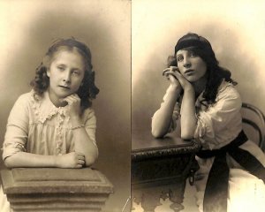 Lovely young ladies unit of 2 vintage souvenir photo postcards