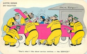 Postcard 1950s Mister Breger Vacation gas Station auto service comic 23-5436