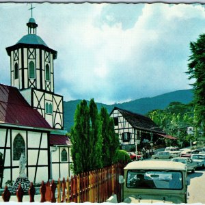 c1970s Colonia Tovar, Venezuela Downtown Street Church Cars Chrome 4x6 PC M26