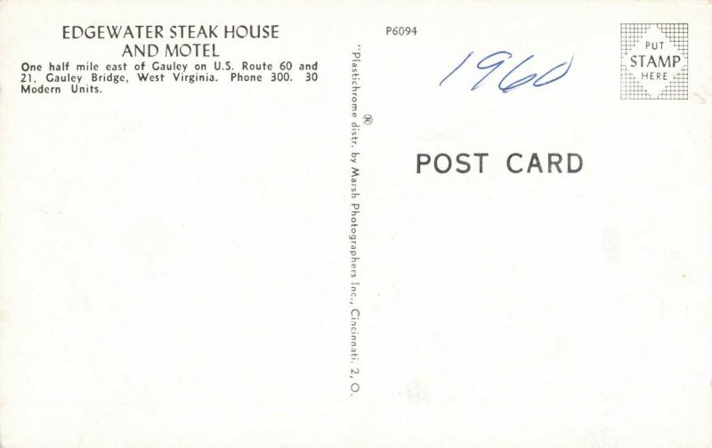 Postcard Edgewater Steal House and Motel Gauley West Virginia 