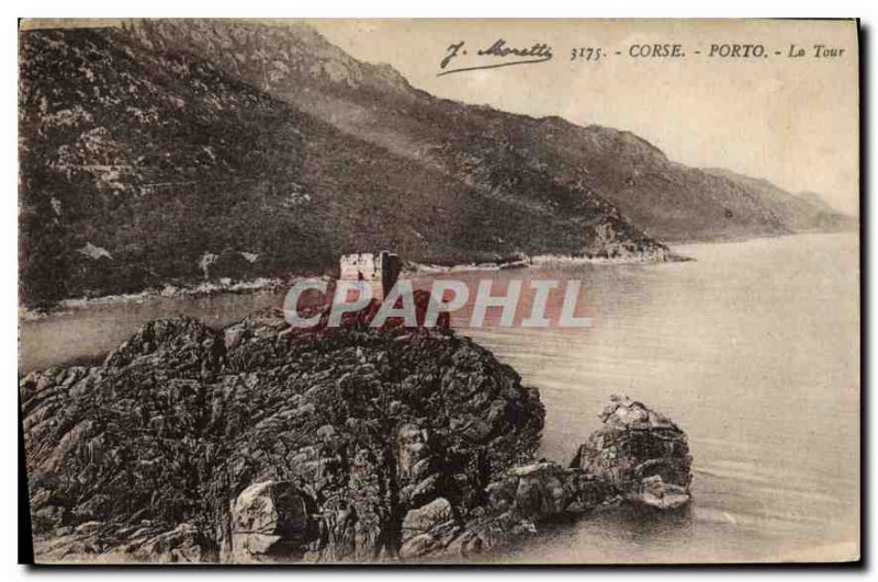 Postcard Old Porto Corsica Tower