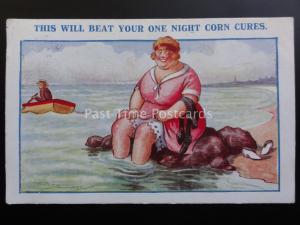 REG MAURICE Comic PC c1926 LARGE Lady THIS WILL BEAT YOUR ONE NIGHT CORN CURES