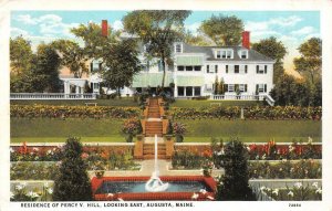 AUGUSTA, Maine ME   PERCY V HILL MANSION HOME Garden~Fountain  ca1920's Postcard