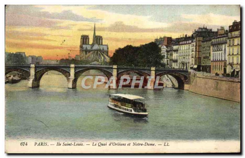 Old Postcard Paris Ile Saint Louis Quai d & # 39Orleans and Notre Dame