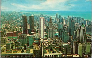 Vtg 1960s Aerial View of State Street and Chicago Skyline Illinois IL Postcard