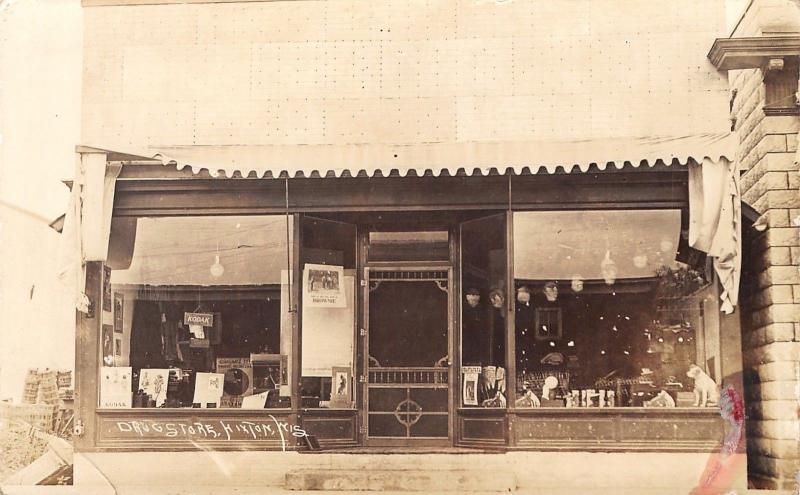 Hixton Wisconsin~Close Up Drug Store~Storefront~RCA Victor Dog~Posters~1914 RPPC