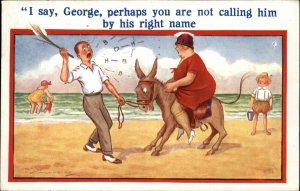 Fat Humor Fat Woman Riding Bucking Donkey Vintage Postcard