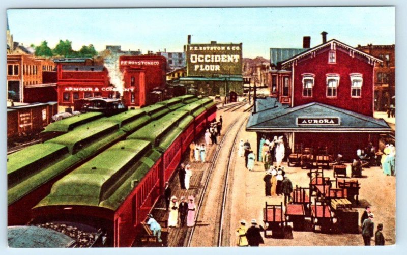 2 Repro Postcards AURORA, Illinois IL~ C.B. & Q. DEPOT & Birdseye AURORA SAVINGS