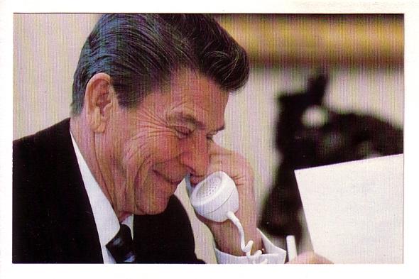 President Ronald Reagan Recuperating in White House Using Telephone, Photo Da...