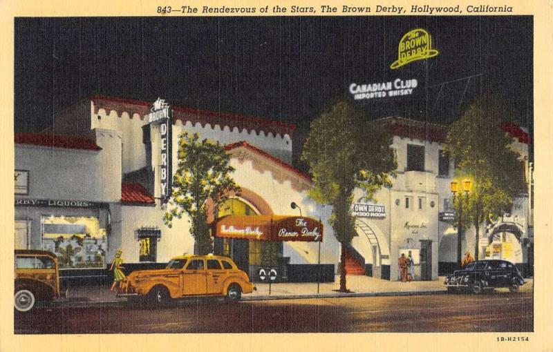 Hollywood California Brown Derby Rendezvous Of The Stars Antique Postcard K93451