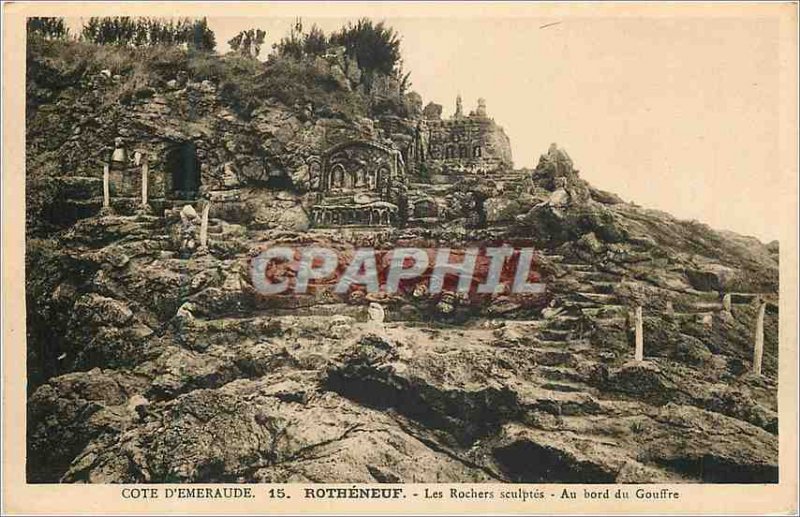 Old Postcard Rotheneuf the Sculptes Rocks at Edge of the Abyss Emerald Coast