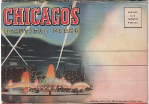 Chicago's Beautiful Parks, Illinois, Vintage 1937 Folder Postcard, 23 Views