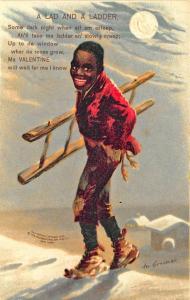 Artist Signed Greiner  A Lad and A Ladder Valentine Postcard